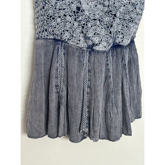 Rachel Zoe Boho Crochet Tank Top Sleeveless Woven Smocked Flowy Blue Small - Picture 3 of 5